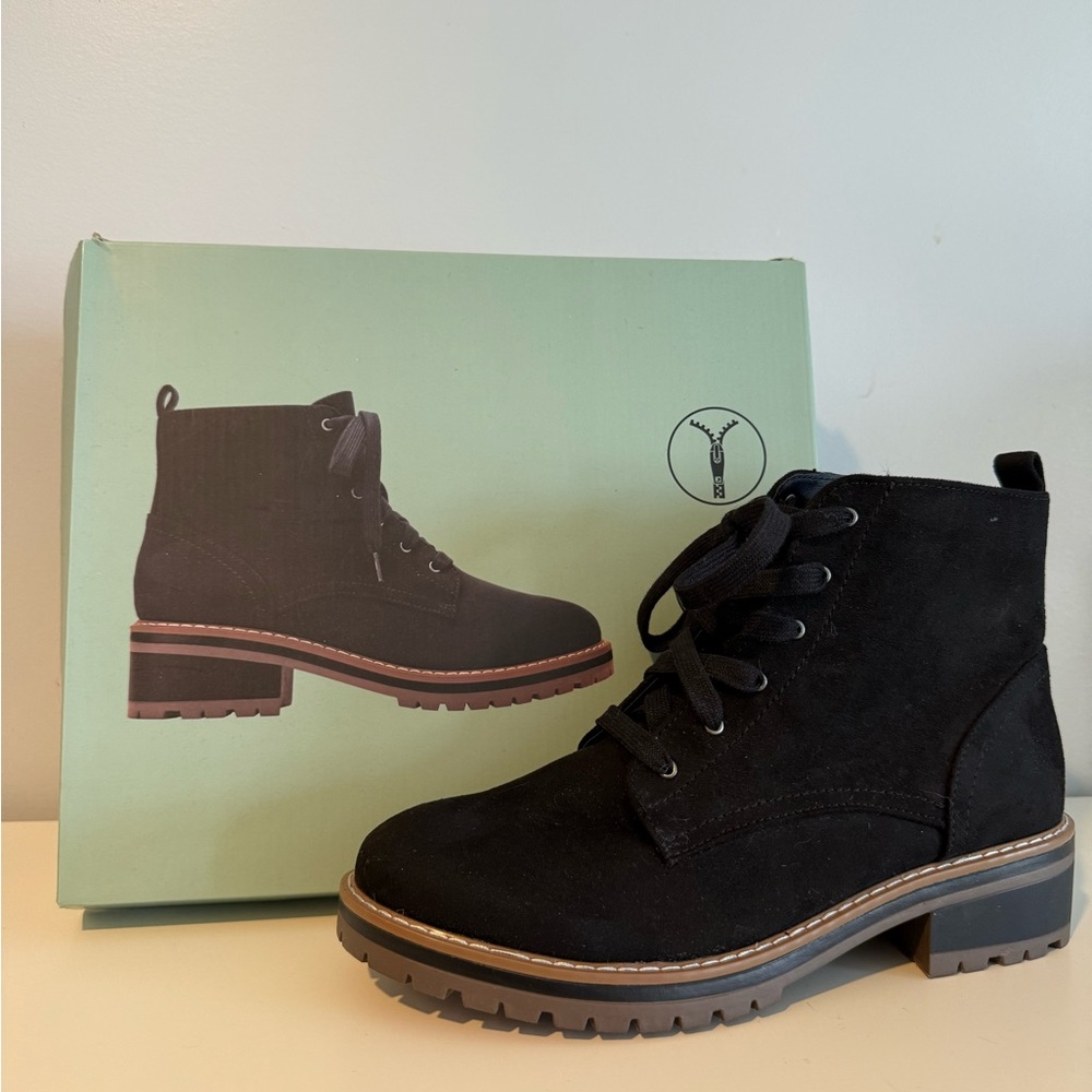 Kensie 9 Boots Kasha Combat Lace Up Zip Vegan Suede Chunky Platform Shoes NIB